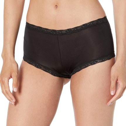 Maidenform Women's Underwear, Microfiber with Lace Boyshort Panties, One Fab Fit, 3-Pack Boy Short, Black/Black/Black, M (Pack of 3)