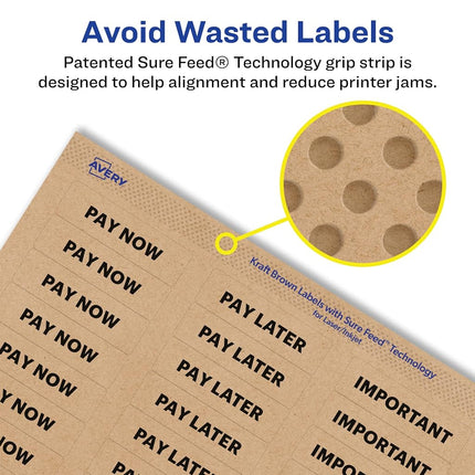 Avery Kraft Brown Rectangle Labels with Sure Feed, 1.25" x 1.75", 1,600 Kraft Brown Labels, Laser/Inkjet Printable Labels