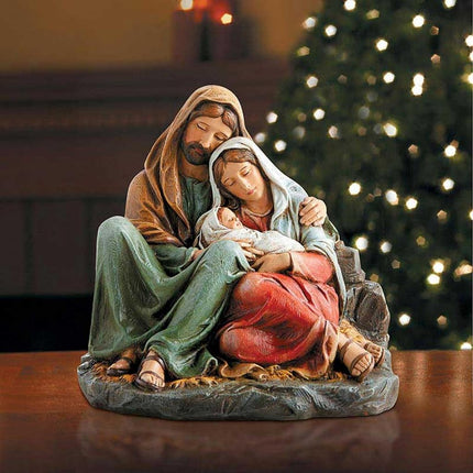 Sleeping Holy Family Figurine Resin Christmas Nativity Statue, 6 Inch