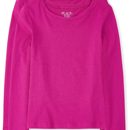 The Children's Place Girls' Basic Short Sleeve Layering Tee, Aurora Pink 2-pack, X-Small