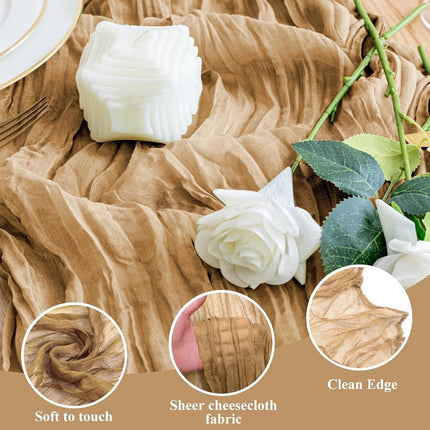 Wokceer Cheesecloth Table Runner Khaki 10FT Boho Gauze Runner for Party