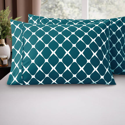 Elegant Comfort Luxury Ultra-Soft 2-Piece Pillowcase Set - 1500 Premium Hotel Quality Microfiber Double Brushed - Wrinkle Resistant, King Size, Bloomingdale Pattern Teal
