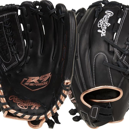 Rawlings R9 Fastpitch Softball Glove | Sizes 11.5"-13" | Multiple Styles Softball Glove, Women, Double Lace Basket Net | Black, 12.5" | Infield/Pitcher