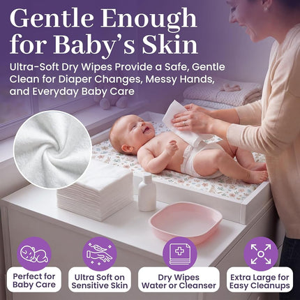 Lingettes sèches jetables ProHeal, paquet de 100 – Chiffons nettoyants ultra-doux non humidifiés pour adultes, incontinence, soins de bébé, démaquillage – 24,1 cm x 34,3 cm – Qualité hospitalière, durables
