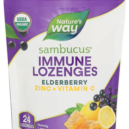 Nature's Way Sambucus Zinc Lozenges with Elderberry and Vitamin C, Honey Lemon Flavor, Gluten Free, Kosher Certified