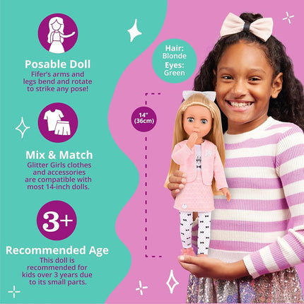 Glitter Girls Fifer 14-Inch Poseable Fashion Doll, Cat-Themed Outfit, Dolls