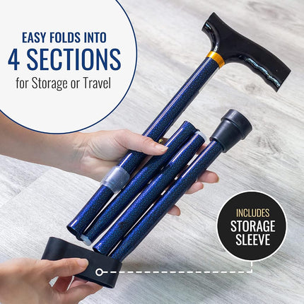 Folding Cane, Derby Handle Walking Stick, Adjustable Collapsible Foldable Walking Cane for Men and Women, Blue Cyclone