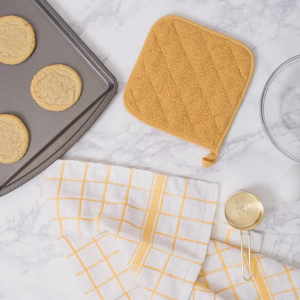 DII 100% Cotton, Machine Washable, Heat Resistant, Everyday Kitchen Basic, Terry Pot Holder, 7 x 7, Set of 3, Mustard