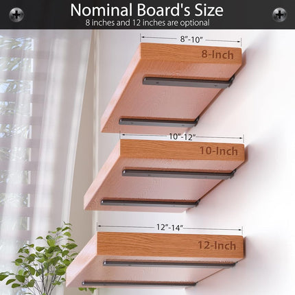 Heavy Duty Shelf Brackets 12 inch (1/5") Thick, 6 Pack Floating Hidden Shelf Brackets, Rustic Industrial Shelf Brackets with Modern Iron Finish
