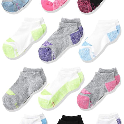 Hanes Girls' Cool Comfort No Show Socks, 12-Pair Pack, Banded Assorted, Small