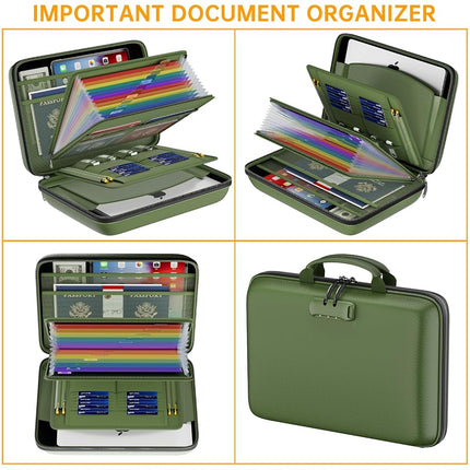 DocSafe Fireproof File Organizer with Lock, Hard-Shell Case Fireproof Document Box with 13 Pocket Accordion File Folder, Portable Home Office Travel Safe Storage for Important Documents Laptop Green