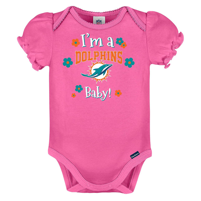 NFL Gerber Baby Girl's Standard 3 Pack Short Sleeve Onesie Bodysuit, Color del equipo, 0-3 meses