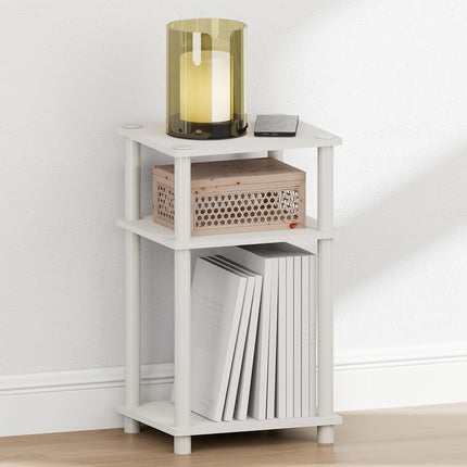 Furinno JUST Night Stand, 3-Tier Turn-N-Tube Nightstand, Toolless Bedside Table, End Table, Side Table with Open Storage for Bedroom, Living Room, White
