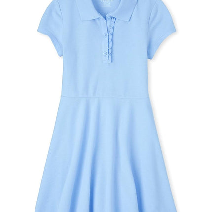 The Children's Place Girls' Short Sleeve Ruffle Polo Dress, Daybreak, X-Large