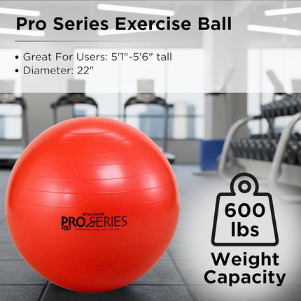 TheraBand Exercise Ball, Professional Series Stability Ball with 55 cm Diameter for Athletes 5'1" to 5'6" Tall, Slow Deflate Fitness Ball for Improved Posture, Balance, Yoga, Pilates, Core, Red