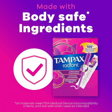Tampax Radiant Super Plastic Tampons, Unscented, 32 Count, Packaging May Vary