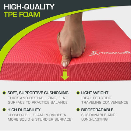 ProsourceFit Exercise Balance Pad – Non-Slip Cushioned Foam Mat & Knee Pad for Fitness and Stability Training, Yoga, Physical Therapy 15.5”x12.75”, Red, Red - L - (15.5" x 12.75")