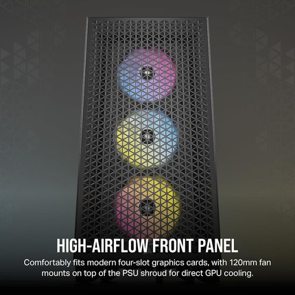 CORSAIR 3000D RGB AIRFLOW Mid-Tower PC Case – 3x AR120 RGB Fans – Three-Slot GPU Support – Fits up to 8x 120mm Fans – High-Airflow Design – Black