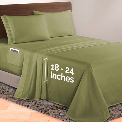 Elegant Comfort Luxurious 1500 Premium Hotel Quality Microfiber 4-Piece Sheet Set, 18-24 Inches Deep - Extra Deep Pocket Sheets - Ultra Soft 4PC Deep Pocket Sheets, King, Sage/Green