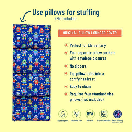 Wildkin Kids Floor Lounger – Pillow Lounger, Travel-Friendly, Ideal for Sleepovers, Fits Standard Pillows - Robots