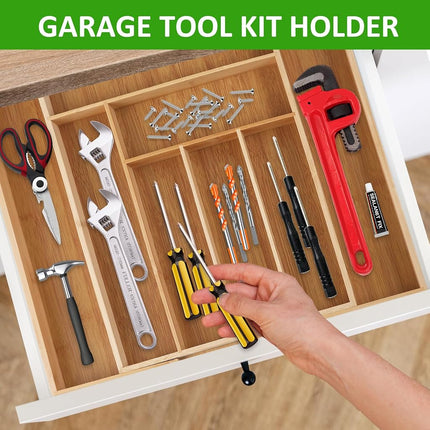 KITCHENTREND Organizador expandible de bambú para cubiertos, organizador de cubiertos ajustable para cajones de cocina, organizador de utensilios para la organización de la cocina (6-8 ranuras)