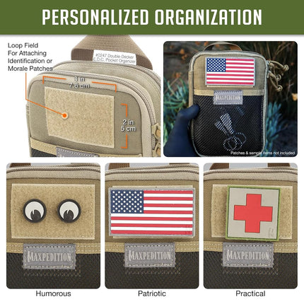 MAXPEDITION Double-Decker EDC Pocket Organizer (5” x 2.5” x 7”) EDC Pouch, Tactical Tool Pouch for Organization, MOLLE Accessories for Everyday Carry (Khaki) 0247K