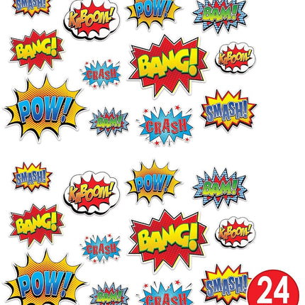 Beistle 24 Paper Theme Cut Outs 59902, 12 Piece Hero Action Sign Cutouts, 6" to 12.5", Multicolor
