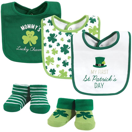 Hudson Baby Set de Babero y Calcetines de Algodón Unisex, Amuleto de la Suerte, 0-9 Meses