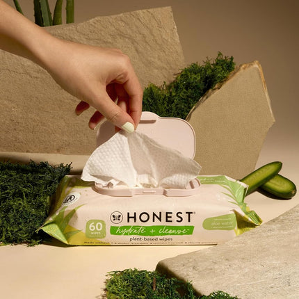 HONEST The Company Hydrate + Cleanse Wipes, Aloe + Cucumber Scent, 60 Count