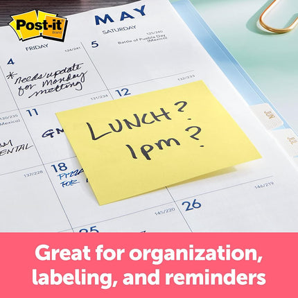 Post-it Notes, 3x3 in, 4 Pads, Canary Yellow, Clean Removal, Recyclable