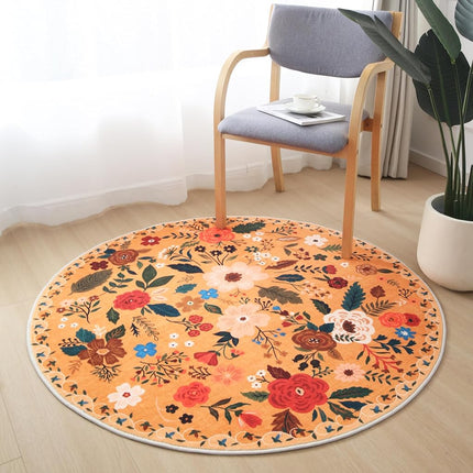 Rugcomf Round Rug 4ft Washable Circle Rug Non Slip Low Pile Boho Floral Small Circular Rug for Bedroom, Bathroom, Entryway, Kids Room, Office, College Dorm(Pink)