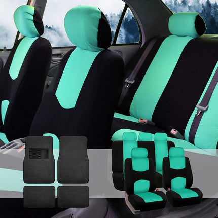 FH Group FB050115 + F14403 Flat Cloth Seat Covers (Mint) Full Set – Universal Fit for Cars Trucks & SUVs