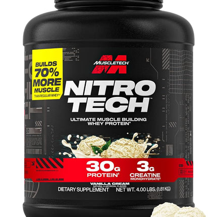 MuscleTech Whey Protein, Nitro-Tech Whey Isolate + Peptides, Lean with Creatine, Sports Nutrition for Men & Women, Vanilla, 1.81kg (40 Servings)