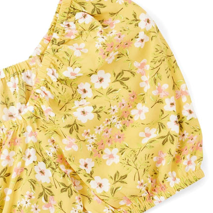 Vestidos de manga corta a juego para madres e hijas de Children's Place, manga abullonada floral oro atardecer, talla grande