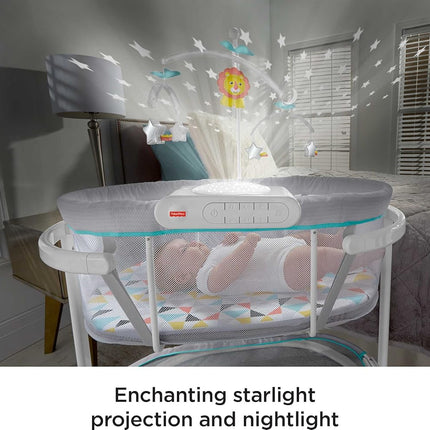 Fisher-Price Baby Bedside Sleeper Soothing Motions Bassinet with Lights Music Vibrations & Toy Mobile for Newborns 0+ Months, Windmill