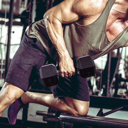 BalanceFrom Rubber Encased Hex Dumbbell in Pairs or Singles, Black