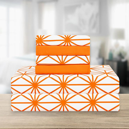 Elegant Comfort Luxury Soft 4-Piece Cube Geometric Pattern Sheet Set - 1500 Premium Quality Microfiber - Wrinkle and Fade Resistant Coziest Bedding Set, All Around Elastic Fitted Sheet, Twin, Orange