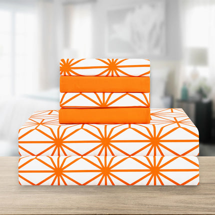 Elegant Comfort Luxury Soft 4-Piece Cube Geometric Pattern Sheet Set - 1500 Premium Quality Microfiber - Wrinkle and Fade Resistant Coziest Bedding Set, All Around Elastic Fitted Sheet, Twin, Orange