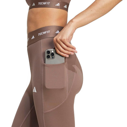 adidas Techfit Stash Pocket Full-Length Leggings, Earth Strata, M Tall