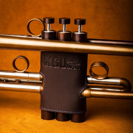 Trumpet valve guard by KGUBrass is the leather trumpet valve protector made of luxurious mild and thick material; use as protection from corrosion, scratches and stains (Brown (Blue thread))