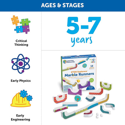 Learning Resources STEM Explorers Marble Runners, STEM Learning Toy, Build a Marble Run for 5 Year Olds, Track Pieces Cling to Walls & Windows, Ages 5+