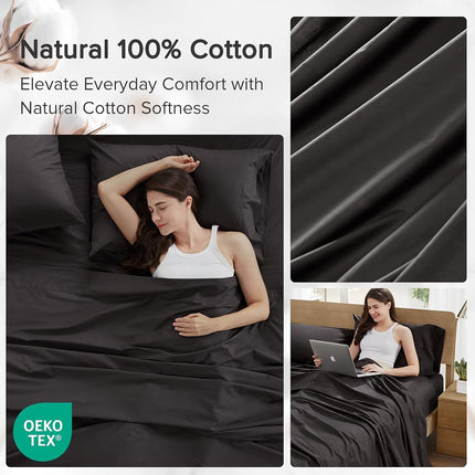 Comfort Spaces 100% Cotton Percale Sheets Twin Sheet Set 3 Pcs, Black