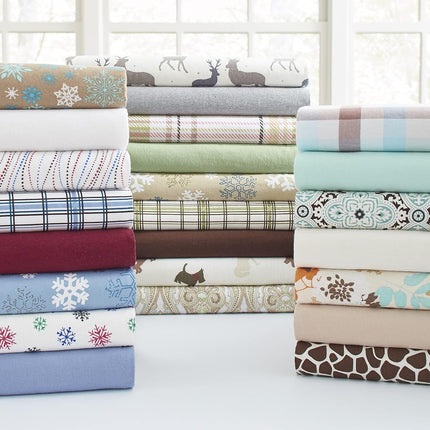 Pointehaven Heavy Weight Printed Flannel 100-Percent Cotton Sheet Set, Snow Flakes, Twin
