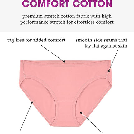Fruit of the Loom Women's Underwear with 360° Stretch (Regular & Plus Size), Hipster - Comfort Cotton - 6 Pack, 9