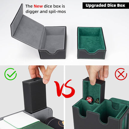 AFIING Mtg Deck Box Holds 5 Display Card Deck Boxes with Mtg Playmat & Dice Box,10 Dividers,1Card supporter, Trading Card Storage Box for Magic Yugioh Sports Cards (Black &Grey)