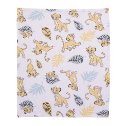 Disney Lion King Super Soft White, Yellow, Green Simba Leaves French Fiber Baby Blanket, White, Green, Yellow (4142501P)