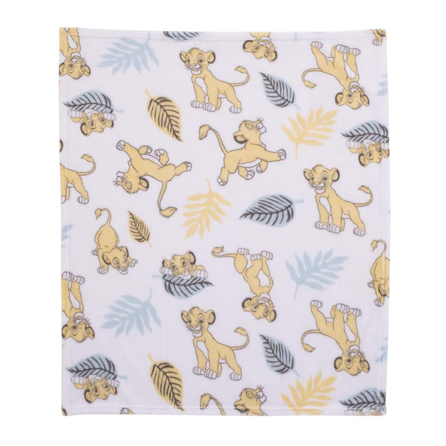 Disney Lion King Super Soft White, Yellow, Green Simba Leaves French Fiber Baby Blanket, White, Green, Yellow (4142501P)