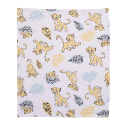 Manta para bebé Disney El Rey León súper suave, de fibra francesa, blanca, amarilla, verde con hojas de Simba, blanco, verde, amarillo (4142501P)