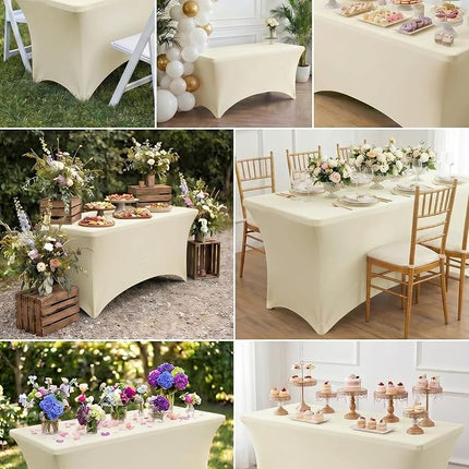 Utopia Kitchen Mantel de Spandex Paquete de 2 [2,44 m, Marfil] Cubierta de Mesa Rectangular Elástica Ajustada, Lavable y Resistente a las Arrugas para Eventos, Bodas, Banquetes y Fiestas [244x76x76 cm]
