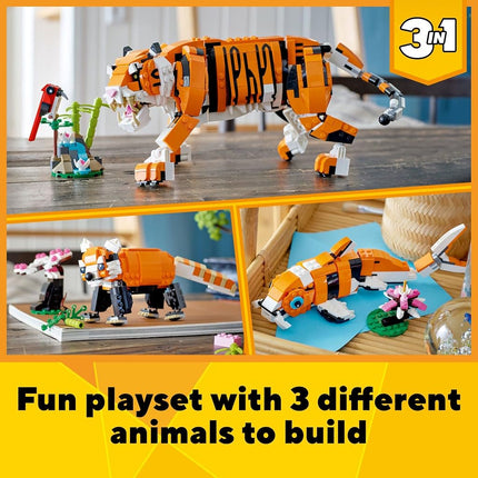 LEGO Creator 3in1 Majestic Tiger 31129 Building Kit; Animal Toys for Kids, Featuring a Tiger, Panda and Koi Fish; Creative Gifts for Kids Aged 9+ Who Love Imaginative Play (755 Pieces)